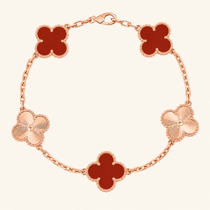 CLOVER | Bracelet Guilloché Rouge Or Rose