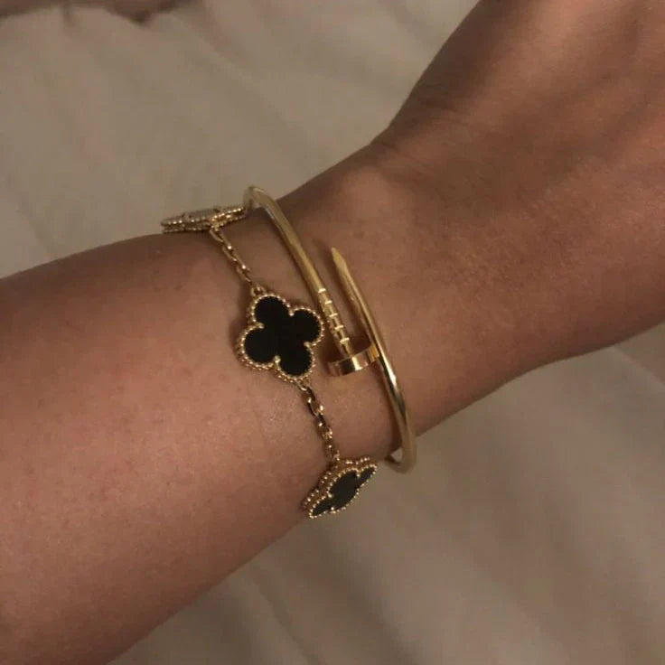 CLOVER | Bracelet Noir/Argent